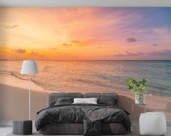 Schöne Meer Strand Sonnenuntergang Wandbild Tapete Schälen und Aufkleben Panorama Insel Landschaft Tapete Tropischer Strand Meerlandschaft Tapete Wandbild