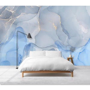 Carta da parati astratta staccabile e attaccabile, carta da parati murale in marmo blu, carta da parati estetica blu per camera da letto, soggiorno, ufficio, decorazione da parete decorativa