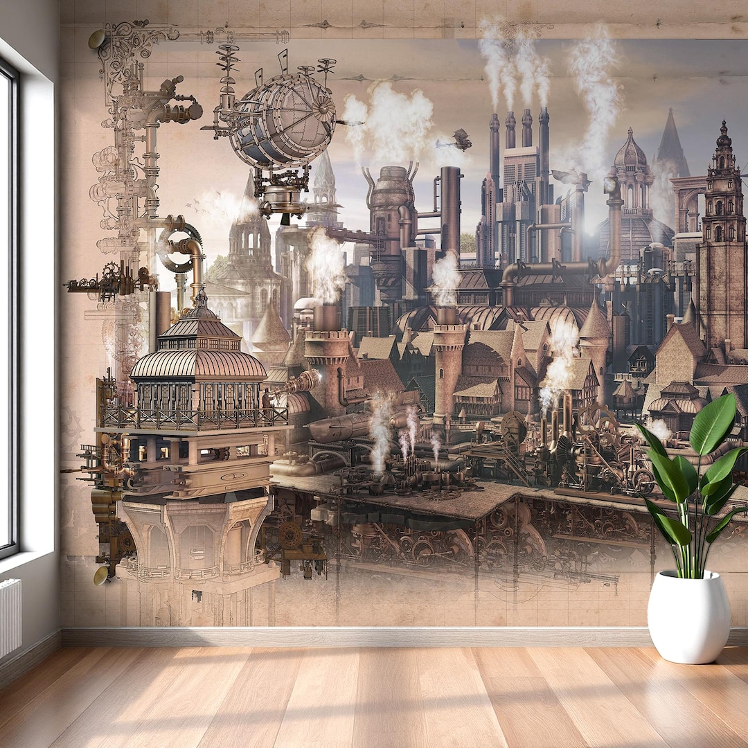 Steampunk Artwork Wallpaper Mural - Antique Tech Wall Decor Retro ...