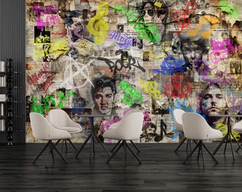Music Legends Urban Newspaper Wallpaper Mural - Peel & Stick