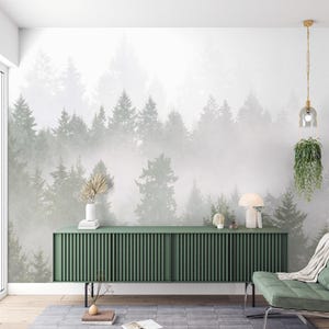 Papier peint forêt brumeuse papier peint arbres papier peint autocollant chambre salon papier peint forêt brumeuse paysage pittoresque vert
