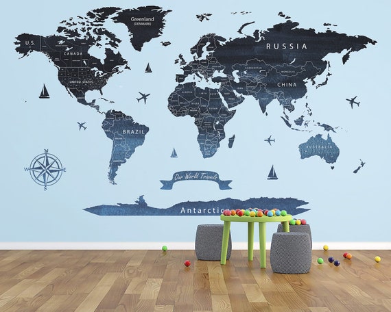 Mapa del Mundo Pared calcomanía Mundo País Atlas todo el mundo vinilo arte