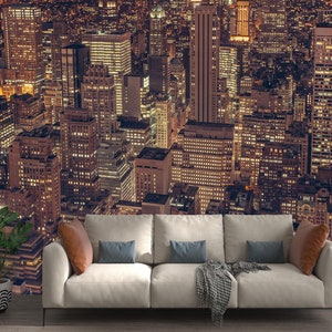 Night City Mural Urban Wallpaper Office Wall Decor Windows Light Peel and Stick Nightly Cityscape Office Wall Mural Printable Wall Covering