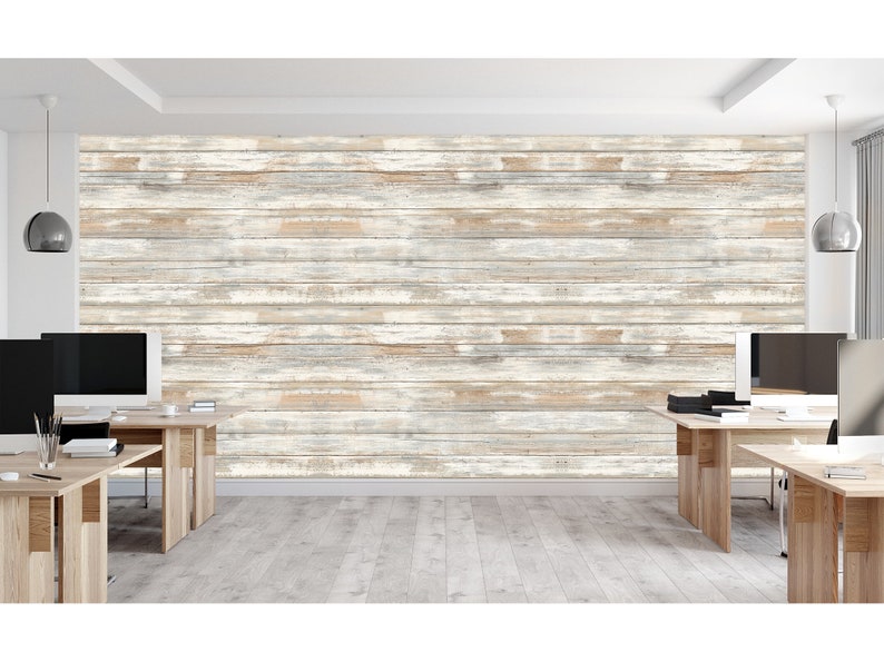 Distressed Wood Planks Rustic Mural Wallpaper Shiplap Wall Etsy