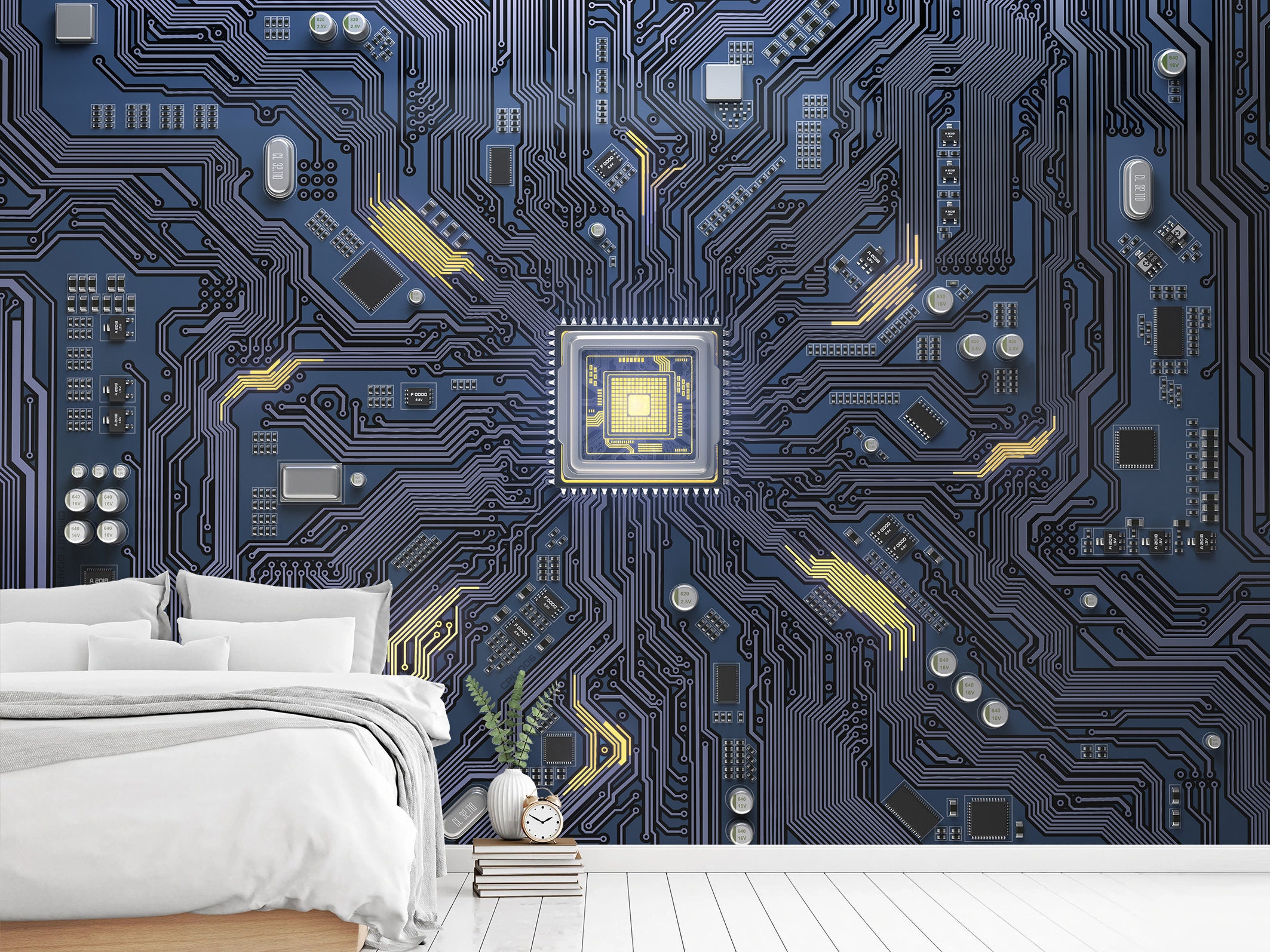 Circuit Board Wallpaper Mural - Futuristic High-tech Digital Decor for ...