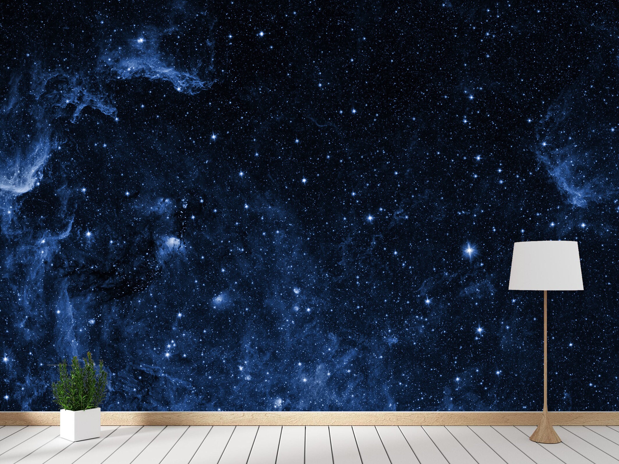 Mural View of the Space Wallpaper Peel and Stick Dark Navy Blue Starry ...