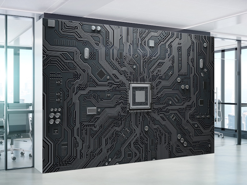 Cpu Chip on Circuit Board Wallpaper Peel and Stick Abstract Electronic ...