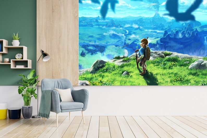 Zelda Wallpaper Fantasy Wall Mural Legend of Zelda Gamer Room Wallpaper Zelda Wall Art Peel and Stick Breath of the Wild Gaming Wallpaper image 9