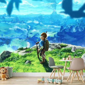 Zelda Wallpaper Fantasy Wall Mural Legend of Zelda Gamer Room Wallpaper Zelda Wall Art Peel and Stick Breath of the Wild Gaming Wallpaper image 1