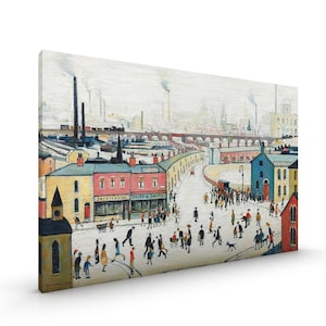Crowther Street People Canvas Wall Art Print - L.S. Lowry Style Painting Reproduction
