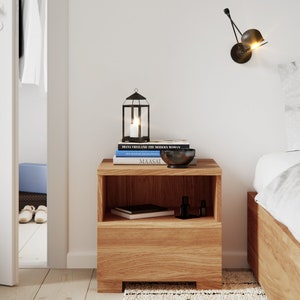 Modern Oak Nightstand Organiser - Farmhouse Bedside Table