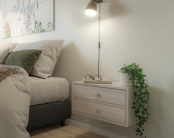 Comodino sospeso moderno bianco con cassetti - Comodino moderno sospeso a parete per una camera da letto elegante