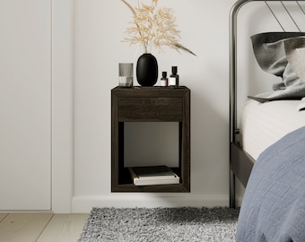 European Beech Floating Nightstand with Drawer - Modern Bedside Table