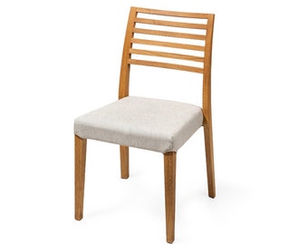 Stuhl aus Massiver Eiche mit Sitzbezug aus Stoff, Massivholzrahmen, Modernem Esszimmerstuhl