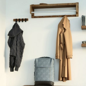 Contemporary European Oak Coat Rack Modern Wall-Mounted Wooden Hanger Entryway Organiser Furniture image 5