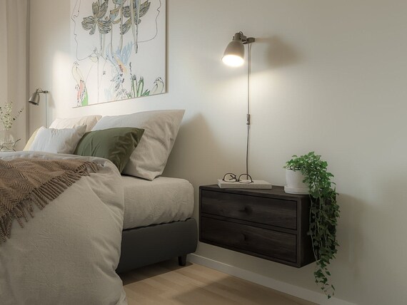 Black floating nightstand deals