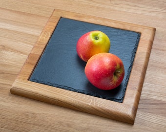 Plateau de Service en Bois, Cadeau de la Saint-Valentin, Desserte en Bois, Plateau de Service en Bois Massif avec Dalle de Pierre