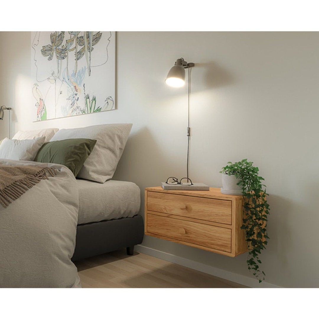 Table De Chevet Flottante Avec Tiroir - Design Mural Moderne En Noyer, Pour Chambre Ou Salon, Capacité 15kg