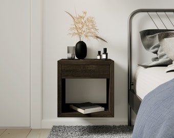 Floating Beech Bedside Table with Drawer - European Wall-Mounted Nightstand Furniture