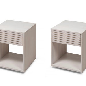 Set of 2 Beech Nightstands with Drawer - Stylish Small Bedside Table, Nightstand Organiser, European Craftsmanship