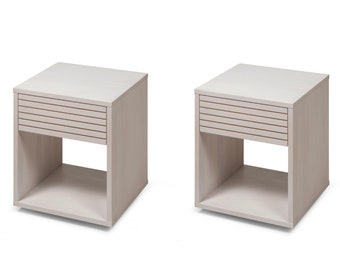 Set of 2 Beech Nightstands with Drawer - Stylish Small Bedside Table, Nightstand Organiser, European Craftsmanship