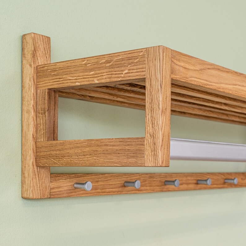 Contemporary European Oak Coat Rack Modern Wall-Mounted Wooden Hanger Entryway Organiser Furniture image 3