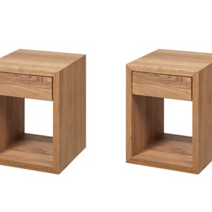 Lot de 2 Table de Nuit Flottante Avec Tiroir, Table de Chevet en Bois, Table de Nuit Moderne en Chêne Massif