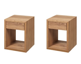 Lot de 2 Table de Nuit Flottante Avec Tiroir, Table de Chevet en Bois, Table de Nuit Moderne en Chêne Massif