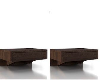 Set of 2 Walnut Floating Nightstand Organisers - Stylish Bedside Tables with Wall Hanging Shelf