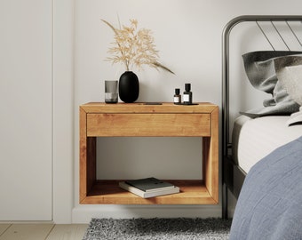 Floating Nightstand with Drawer - Modern Bedside Table Organiser