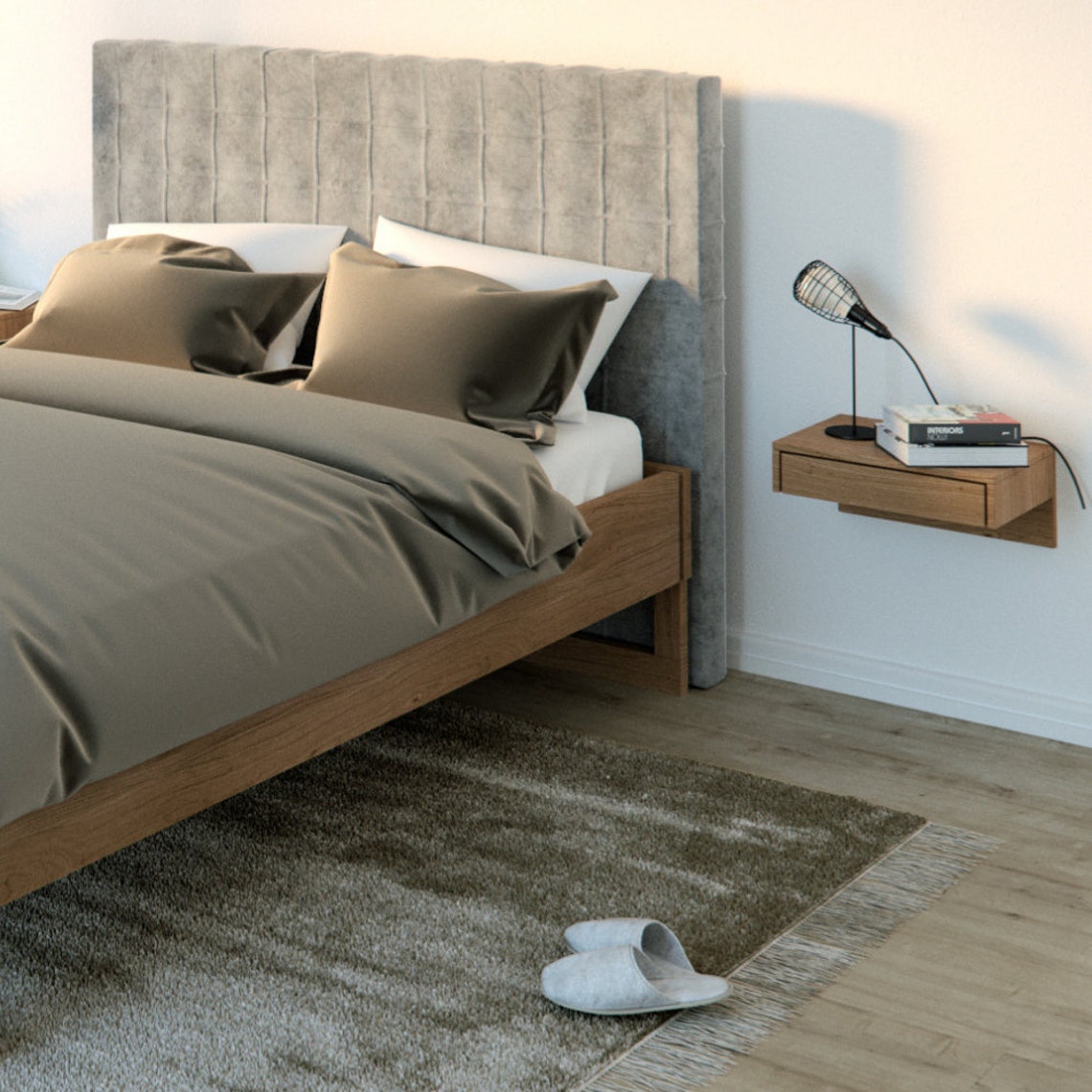HEYZOEY Schwebender Nachttisch Nussbaum – Mit Schublade, Wandmontiert, Platzsparend & Modern