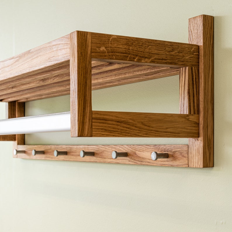 Contemporary European Oak Coat Rack Modern Wall-Mounted Wooden Hanger Entryway Organiser Furniture image 2