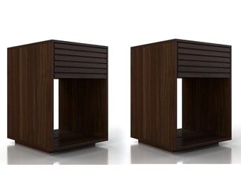 Set of 2 Walnut Nightstand Organisers with Drawers - Stylish Small Bedside Tables, European Beech Nightstand Pair