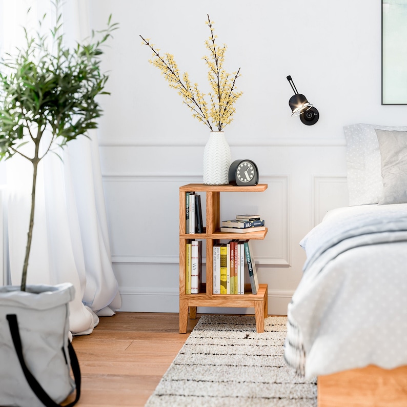 Solid Oak Farmhouse Nightstand: Rustic Small Side Table zdjęcie 1