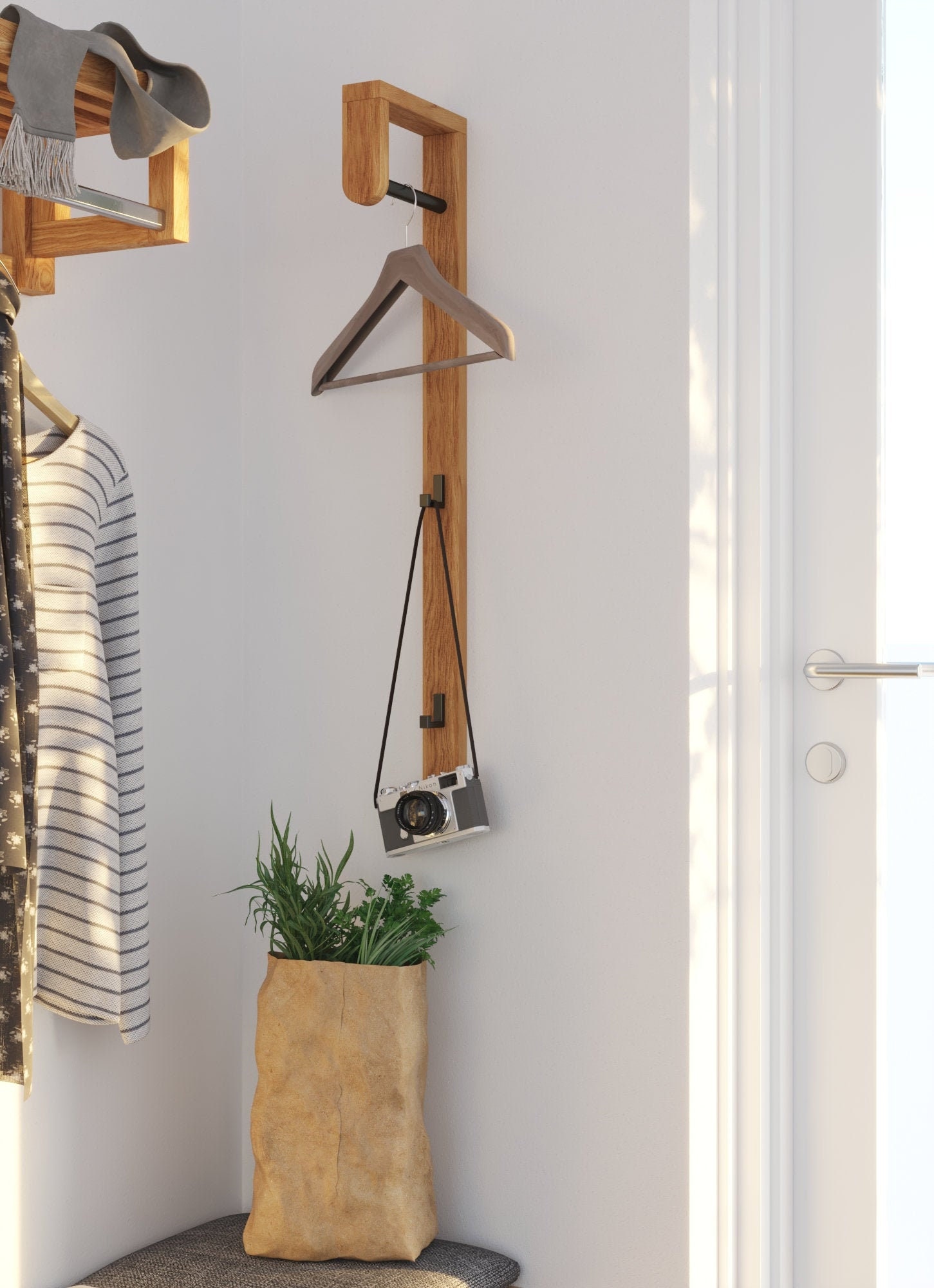 Rustic Wood & Metal Wall Mounted Towel Bar/Hanging Rod Unit for