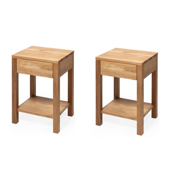 Mid Century Modern Oak Nightstand Set de 2 - Mesita de noche de madera con cajón, elegante organizador de mesita de noche de madera