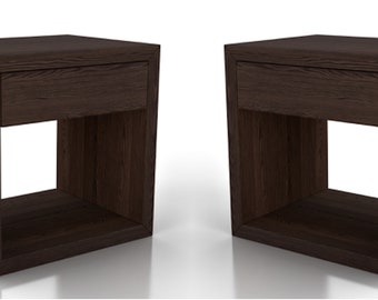 Set of 2 Floating Nightstands with Drawer - Solid Birch Wooden Bedside Tables - Modern Nightstand Organisers for Your Home