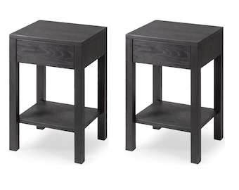 Set of 2 Modern Farmhouse Nightstand Organisers - Black Beech Wooden Bedside Tables with Drawers for a Stylish Bedroom