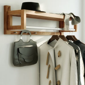 Contemporary European Oak Coat Rack Modern Wall-Mounted Wooden Hanger Entryway Organiser Furniture image 7