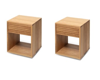 Pair of Oak Nightstands with Drawer - Small Bedside Table Set for Organisation and Charm