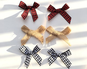 Handmade Small Christmas Bows Decoration, Buffalo Plaid Burlap, Pre-Tied, Bulk Craft Bow For Presents Gift Wrap Easter Wedding Bow