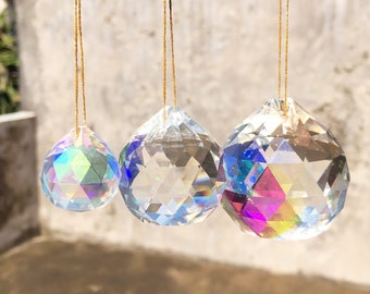 AB 20mm/30mm/40mm Suncatcher Crystal bulk, Rainbow Maker Prism, Hanging Pendant ball,Clear Faceted Sphere, Aurora borealis for Windows Car