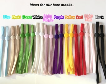 Adjustable Elastic band for face mask - Flat Ear Loops for Sewing - Soft 5mm Elastic cord - with stopper Adjuster Round - Mask DIY Supplies