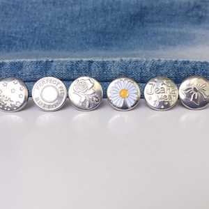 8PC Jeans Button Pins Silver, Add or Reduce Pants Waist In Second, No Sew Need, Removable Metal Fastener for Denim Jeans Jacket, Cloth Decor
