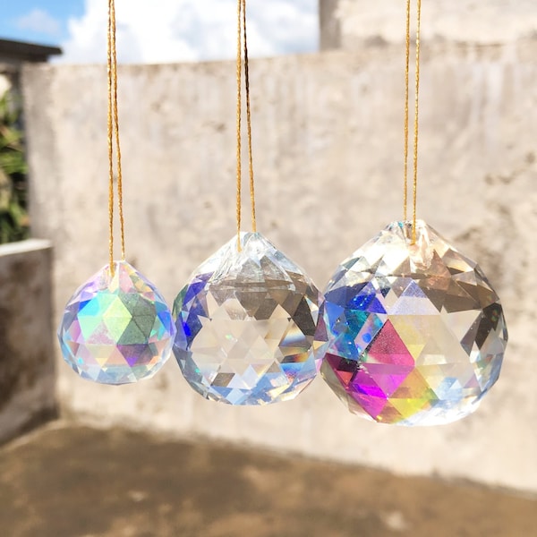 AB 20mm/30mm/40mm Suncatcher Crystal bulk, Rainbow Maker Prism, Hanging Pendant ball,Clear Faceted Sphere, Aurora borealis for Windows Car