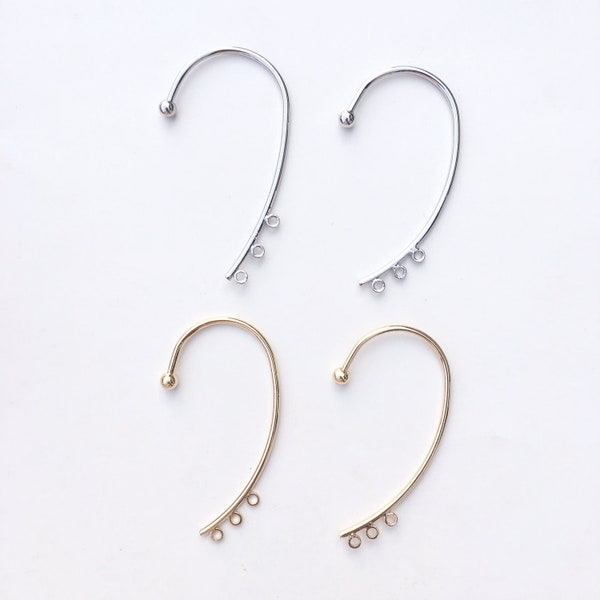 1 pair Unique Elf Ear Cuff No Piercing bulk, Silver Gold 3 Hole, Long Chain Tassel Drop Dangle Earrings Boho, Ear Wrap Findings DIY