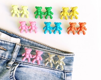 Hebilla de cintura ajustable, botones de metal para jeans, sin necesidad de coser, botones de osito de goma desmontables para pantalones y chaquetas de mezclilla, 8 colores