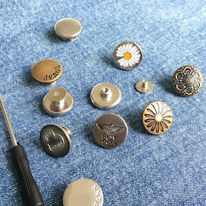 Mandala Crafts Jean Button Replacement Tack Button with Rivet Kit for Pants Suspenders Jackets Shorts Overalls 17mm 80 Sets Antique Brass and Gun