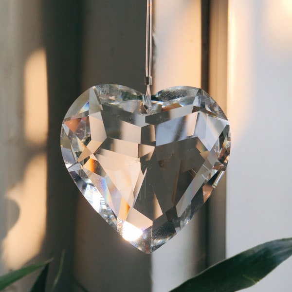 New!Minimalist Boho Sun Catcher, Hanging Crystals Heart, Rainbow Maker, Suncatcher Clear Faceted Crystal Prism bulk, for Windows Home Decor