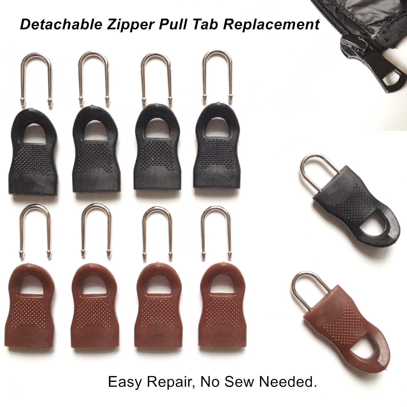 20 Pcs Zipper Pull Tabs Replacement Heavy Duty Zip Fixer Zipper